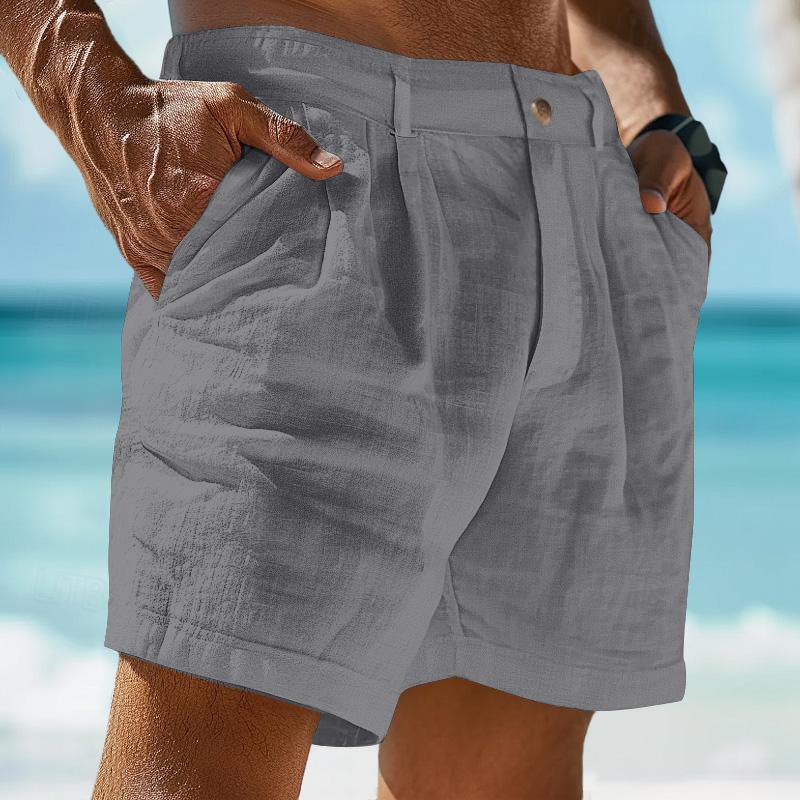 【24-hour shipping out】Men's Linen Solid Color Summer Shorts Beach Shorts 61078937X