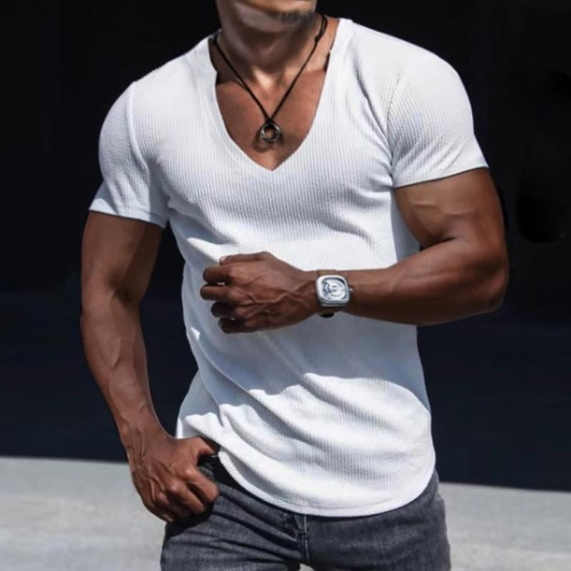 【24-hour shipping out】Men's Slim Fit Short Sleeve Sport V-Neck Top T-Shirt 81387684X