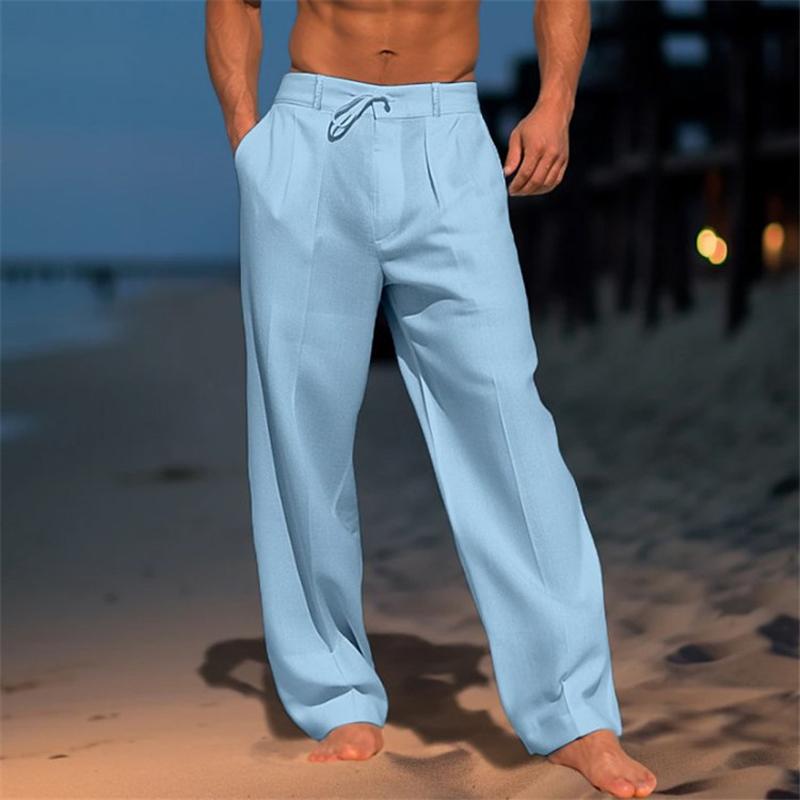 【24-hour shipping out】Men's Linen Solid Color Vacation Basic Beach Pants 61164046X
