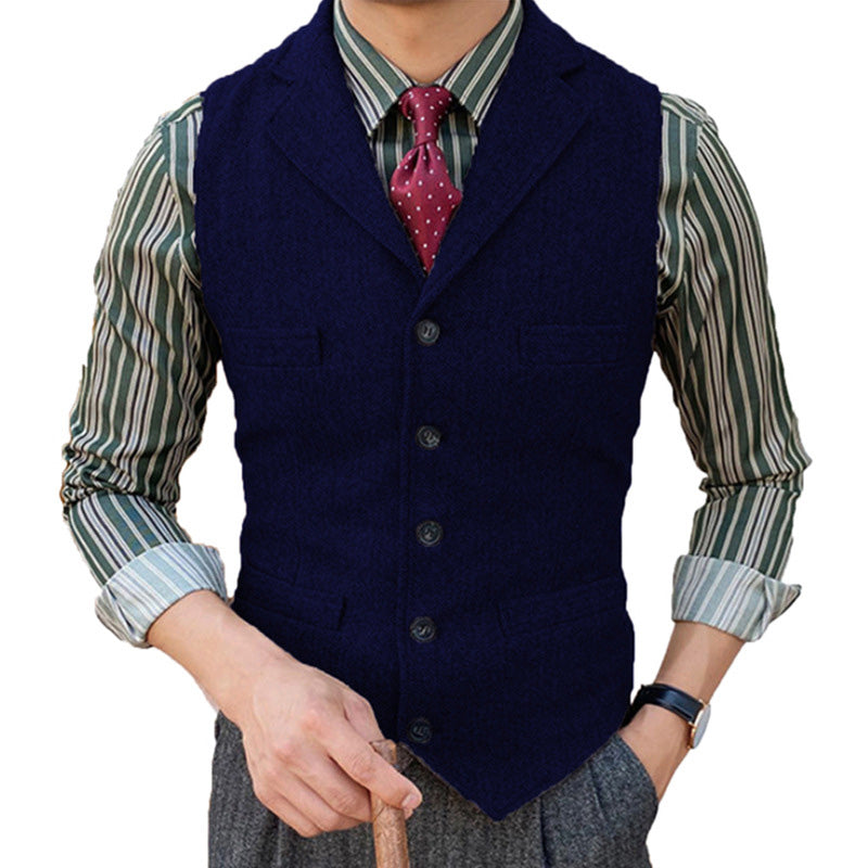 Men's Vintage Classic Wool Blended Lapel Single Breasted Suit Vest 15824060M