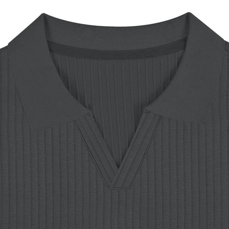 【24-hour shipping out】Men's Solid Striped Lapel Short Sleeve Polo Shirt 66319205Z