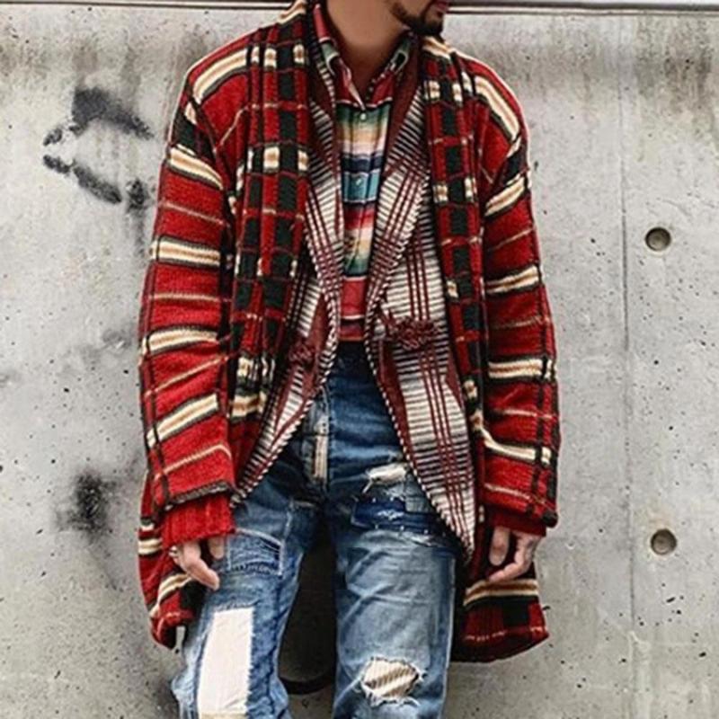 Men's Vintage Check Jacquard Loose Knit Cardigan 25744659M
