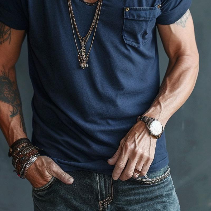 【24-hour shipping out】Men's V Neck Breast Pocket Short Sleeve Cargo T-shirt 63249043Z