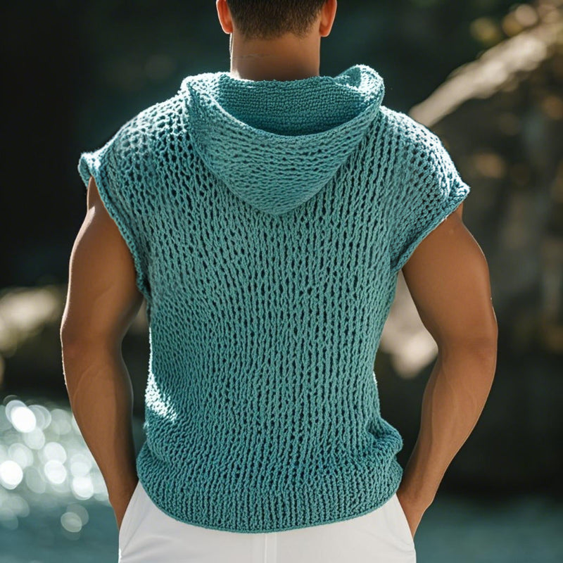 【24-hour shipping out】Men's Retro Casual Knit Hooded Tank Top MTA0285D0TO