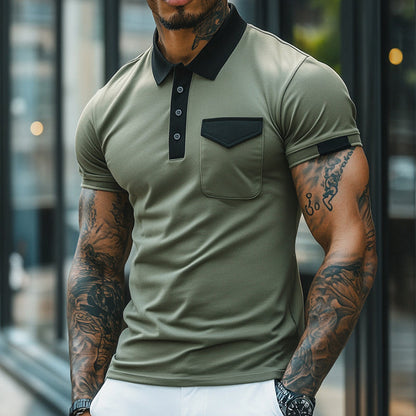 Men's Retro Casual Cotton Colorblock Short Sleeve Polo Shirt MTA2740E7TO