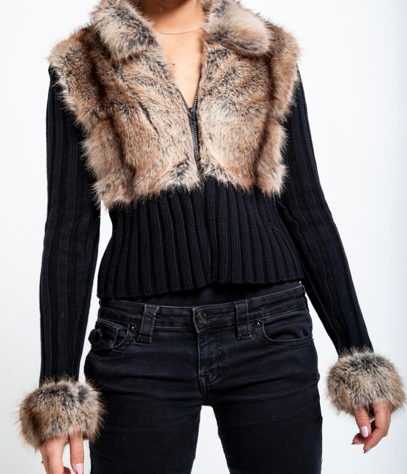 LAMOUR EXCLUSIVE FUR KNIT - BLACK
