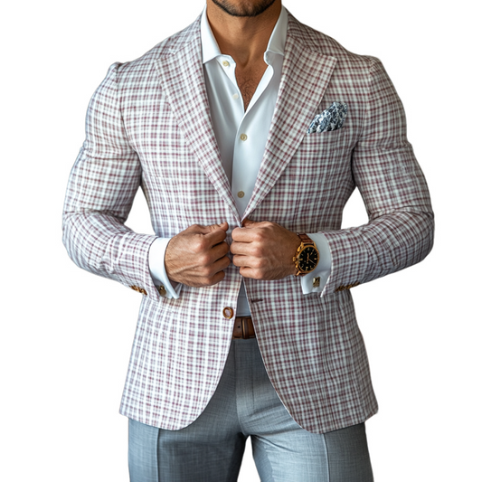【24-hour shipping out】Men's Fashion Spring Summer Checked Notch Lapel Two Buttons Blazer 27493292Z