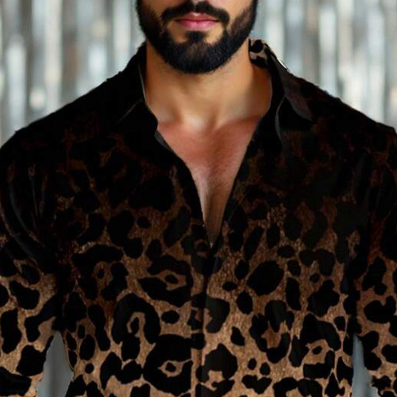 【24-hour shipping out】Men's Leopard Gradient Print Long Sleeve Shirt 26030304X