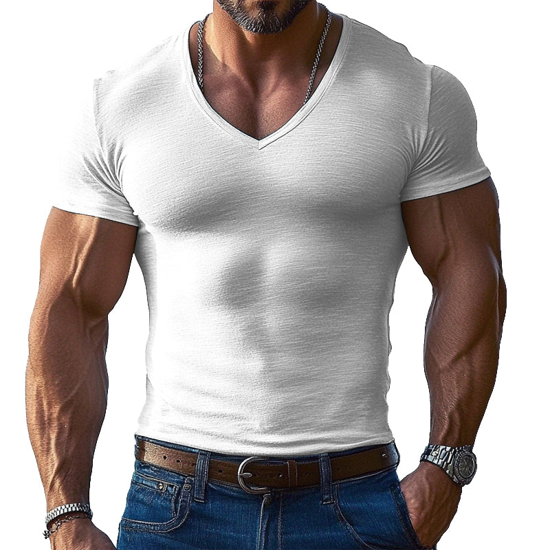 【24-hour shipping out】Men's Solid Color V-neck Short-sleeved T-shirt 97583947X