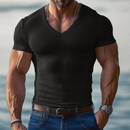 【24-hour shipping out】Men's Solid Color V-neck Short-sleeved T-shirt 97583947X