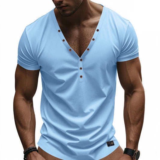 【24-hour shipping out】Men's Solid Color Cotton V-Neck Short Sleeve T-Shirt MTA0144D2X