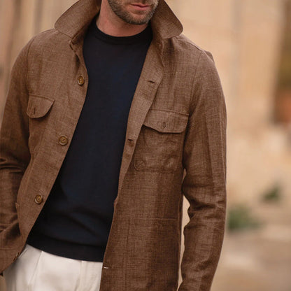 Men's Casual Linen Lapel Single Breasted Long Sleeve Thin Jacket 04319173M