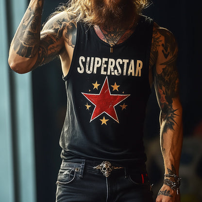 Men's Retro "SUPERSTAR" Print Casual Crew Neck Tank Top 06739045TO