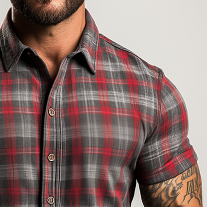 【24-hour shipping out】Men's Retro Casual Plaid Print Lapel Short Sleeve Shirt MTA1782C7TO