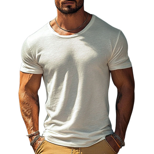 【24-hour shipping out】Men's Casual Cotton Round Neck Slim Fit Short Sleeve T-Shirt MTA2549C7M