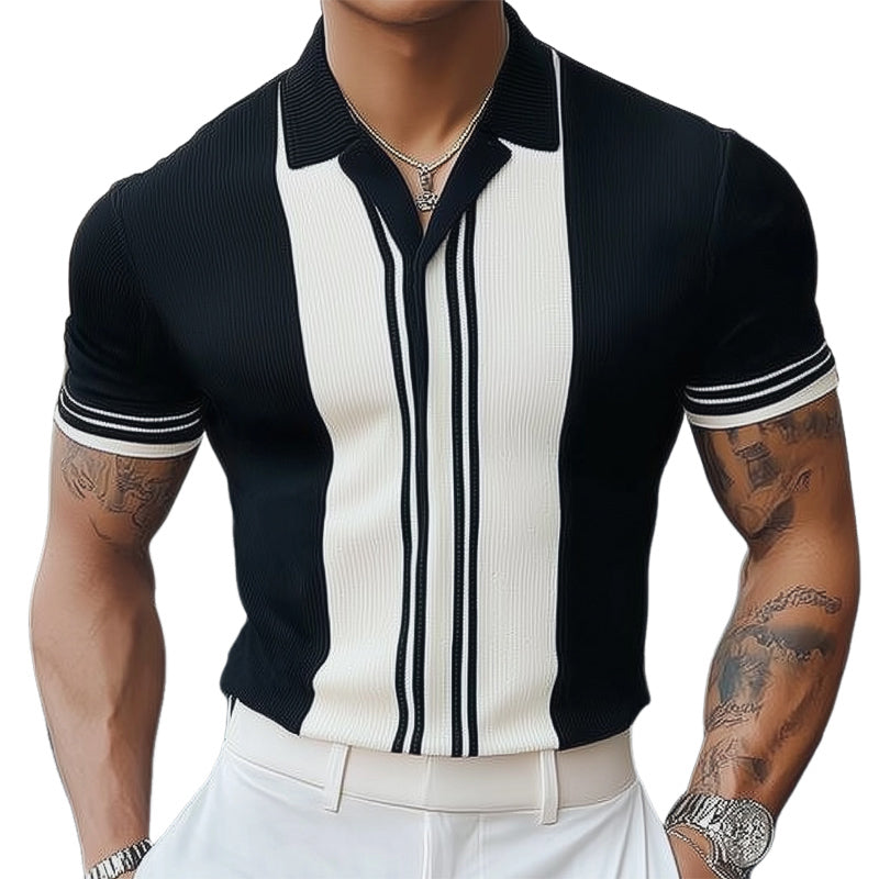 【24-hour shipping out】Men's Summer Classic Black and White Knitted Short Sleeve T-Shirt MTA3125C3U