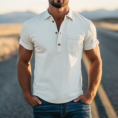 Men's Spring Fashion Retro Western Style Suede Short Sleeve Polo Shirt MTA0203D6K