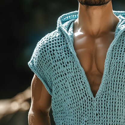 【24-hour shipping out】Men's Retro Casual Knit Hooded Tank Top MTA0285D0TO