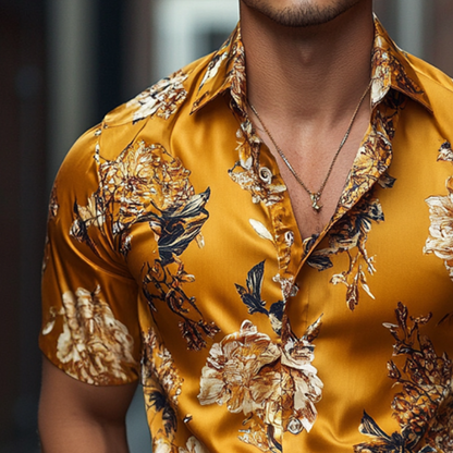 【24-hour shipping out】Men's Retro Casual Printed Floral Lapel Short Sleeve Shirt MTA1484D6TO