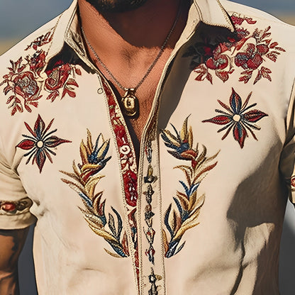 【24-hour shipping out】Men's Spring/Summer Fashion Retro Western Style Suede Embroidered Short Sleeve Shirt MTA1533D2K