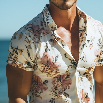 【24-hour shipping out】Men's Retro Casual Beach Hawaiian Floral Lapel Short Sleeve Shirt MTA2212D6TO