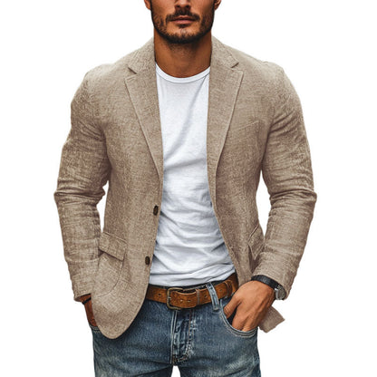 【24-hour shipping out】Men's Casual Cotton Linen Notch Lapel Single-breasted Slim-fit Blazer 34577242M