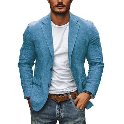 【24-hour shipping out】Men's Casual Cotton Linen Notch Lapel Single-breasted Slim-fit Blazer 34577242M