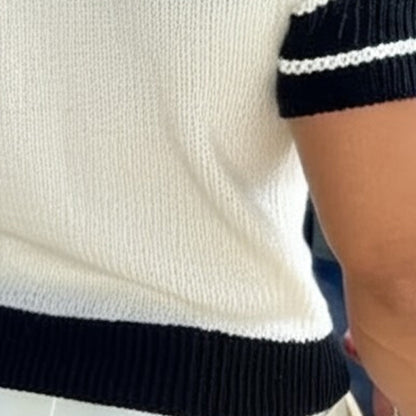【24-hour shipping out】Men's Casual V-neck Striped Jacquard Slim Fit Knitted Short-sleeved Sweater T-Shirt 13072472M