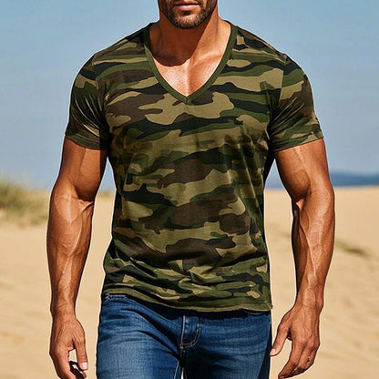 【24-hour shipping out】Men's Army Green Camouflage Print Short Sleeve T-Shirt 37413482P