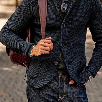 Men's Casual Stand Collar Single Breasted Patch Pocket Knit Blazer 65688948M