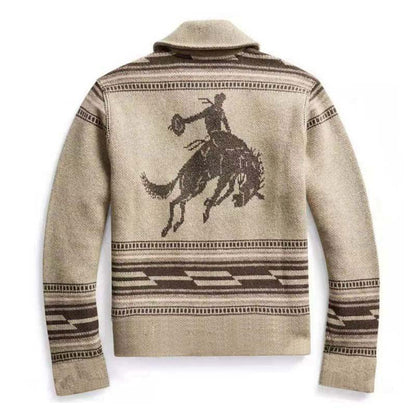 Men's Vintage Jacquard Lapel Single Breasted Knit Cardigan 26382727M