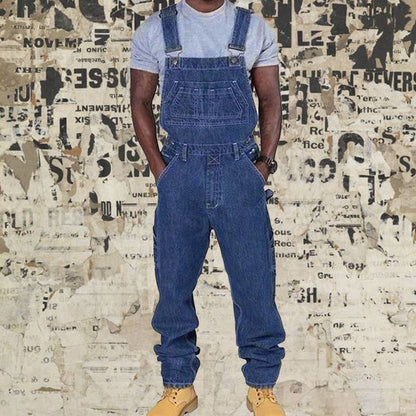 Men's Casual Washed Denim Multi-pocket Loose Overalls 89142810M