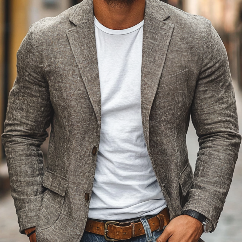 【24-hour shipping out】Men's Casual Cotton Linen Notch Lapel Single-breasted Slim-fit Blazer 34577242M
