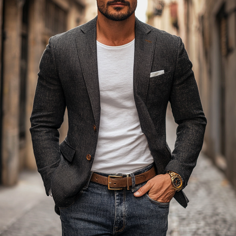 【24-hour shipping out】Men's Casual Linen Notch Lapel Single-breasted Slim-fit Blazer 60504674M