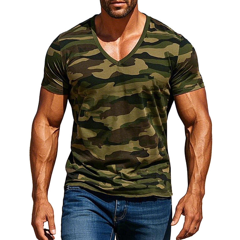 【24-hour shipping out】Men's Army Green Camouflage Print Short Sleeve T-Shirt 37413482P