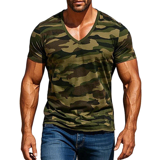 【24-hour shipping out】Men's Army Green Camouflage Print Short Sleeve T-Shirt 37413482P