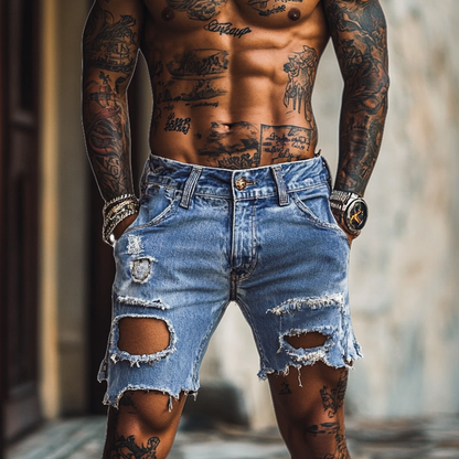 Men's Vintage Distressed Denim Shorts MTA1272F6X