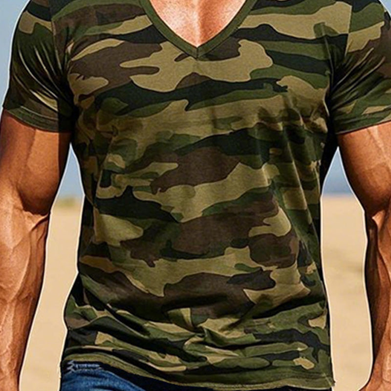 【24-hour shipping out】Men's Army Green Camouflage Print Short Sleeve T-Shirt 37413482P