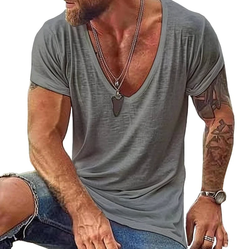 【24-hour shipping out】Men's Casual Cotton V Neck Short-Sleeved T-Shirt 00121855M