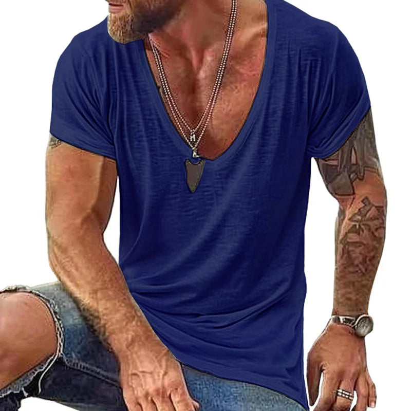 【24-hour shipping out】Men's Casual Cotton V Neck Short-Sleeved T-Shirt 00121855M