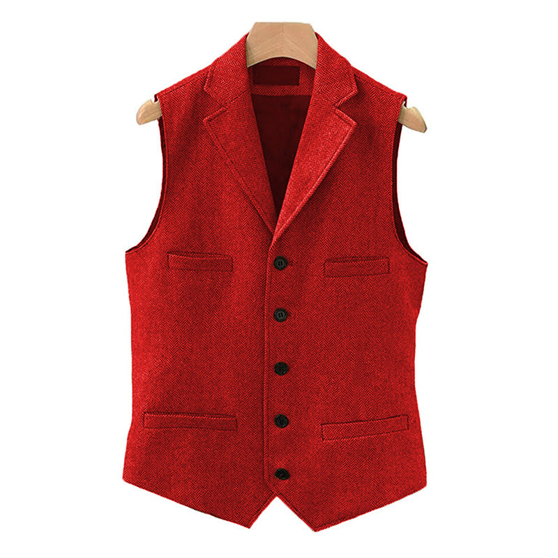 Men's Vintage Classic Wool Blended Lapel Single Breasted Suit Vest 15824060M