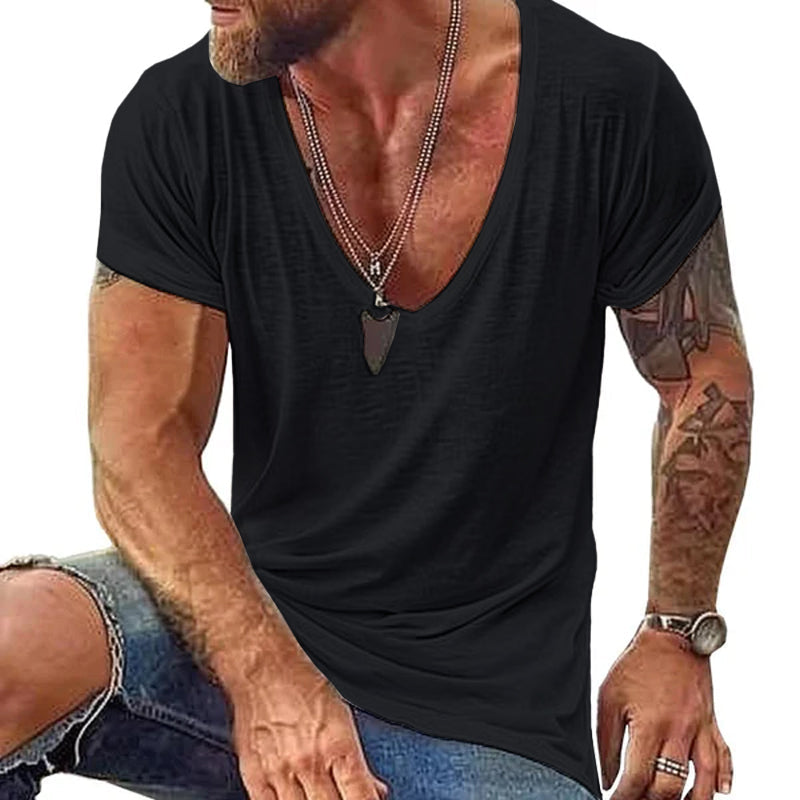 【24-hour shipping out】Men's Casual Cotton V Neck Short-Sleeved T-Shirt 00121855M