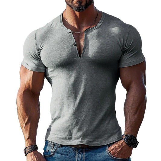 【24-hour shipping out】Men's Solid Color Cotton Blend V-neck Short-sleeved T-shirt 66233544X