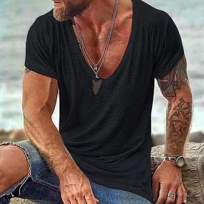 【24-hour shipping out】Men's Casual Cotton V Neck Short-Sleeved T-Shirt 00121855M
