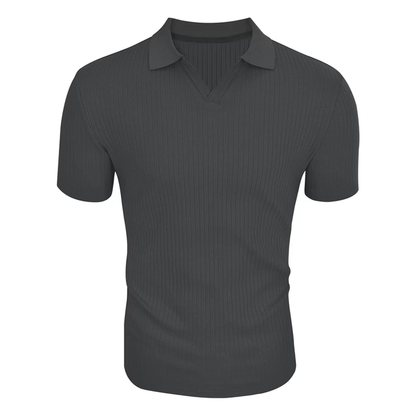 【24-hour shipping out】Men's Solid Striped Lapel Short Sleeve Polo Shirt 66319205Z
