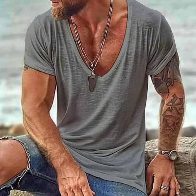 【24-hour shipping out】Men's Casual Cotton V Neck Short-Sleeved T-Shirt 00121855M