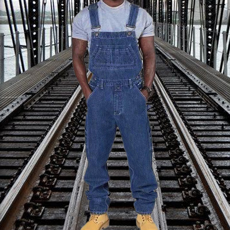 Men's Casual Washed Denim Multi-pocket Loose Overalls 89142810M