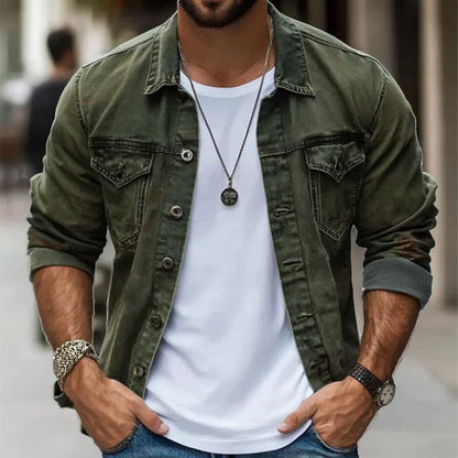 Men's Vintage Washed Single Breasted Lapel Jacket 08869948X