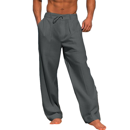 【24-hour shipping out】Men's Linen Solid Color Vacation Basic Beach Pants 61164046X
