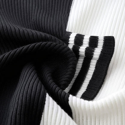 【24-hour shipping out】Men's Summer Classic Black and White Knitted Short Sleeve T-Shirt MTA3125C3U